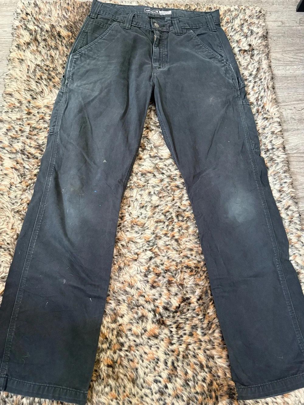 Carhartt Men's 32X32 Black Utility Work Wear Relaxed Fit Carpenter Pants stains